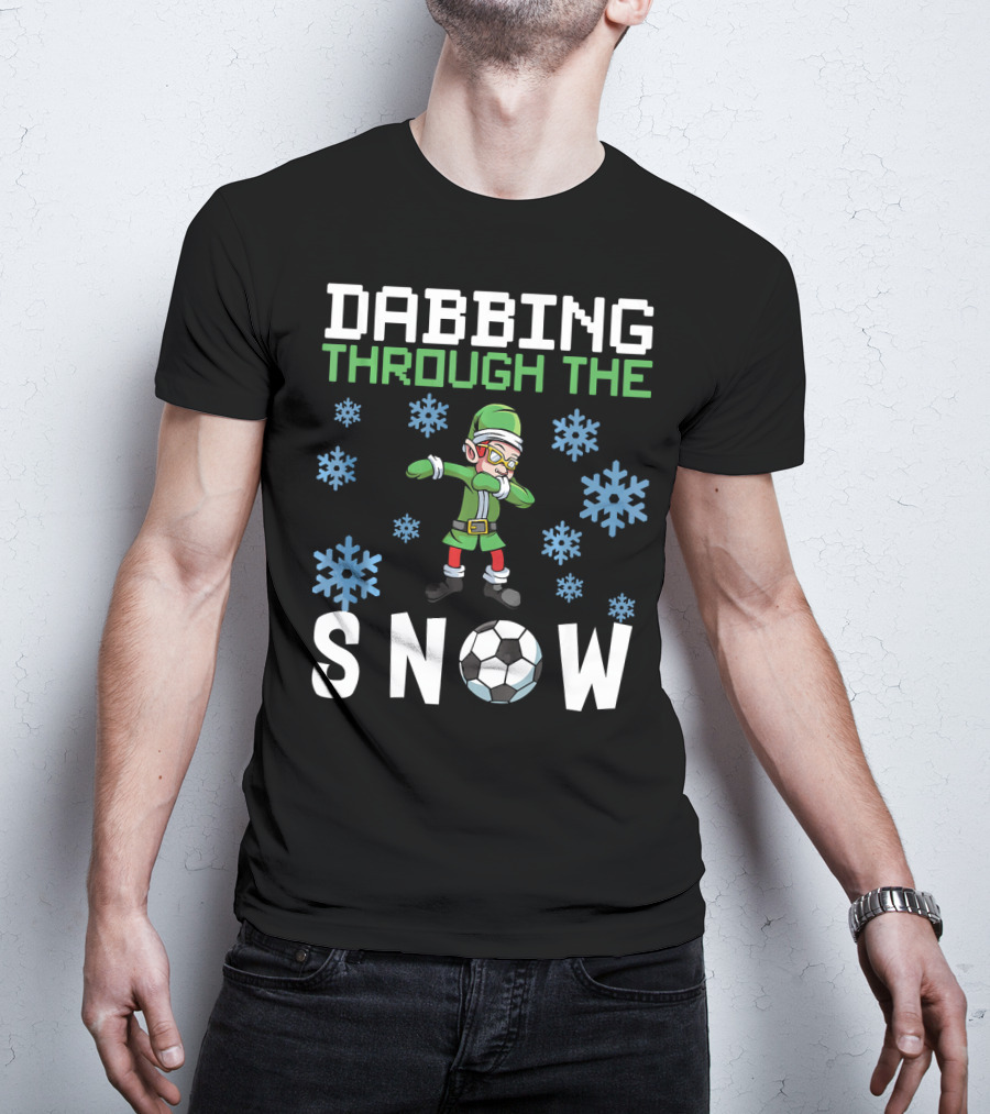 Dabbing Through The Snow Elf Soccer With Snowflakes And Soccer Ball T-Shirt
