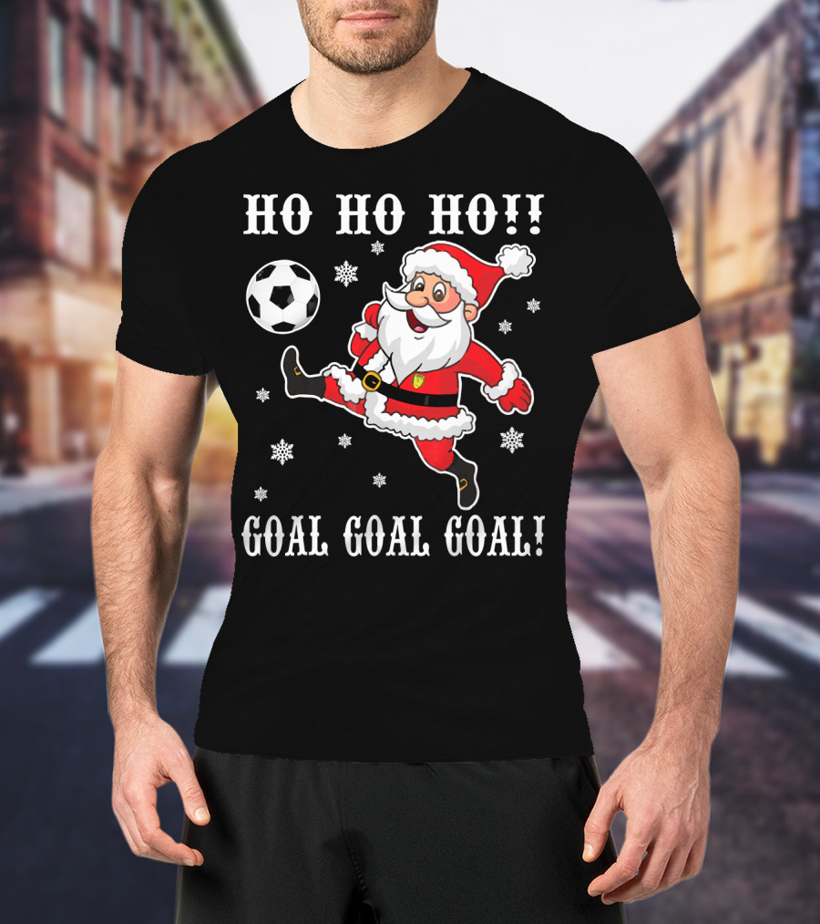 HO HO HO Santa Soccer Goal Goal Goal Snowflakes T-Shirt