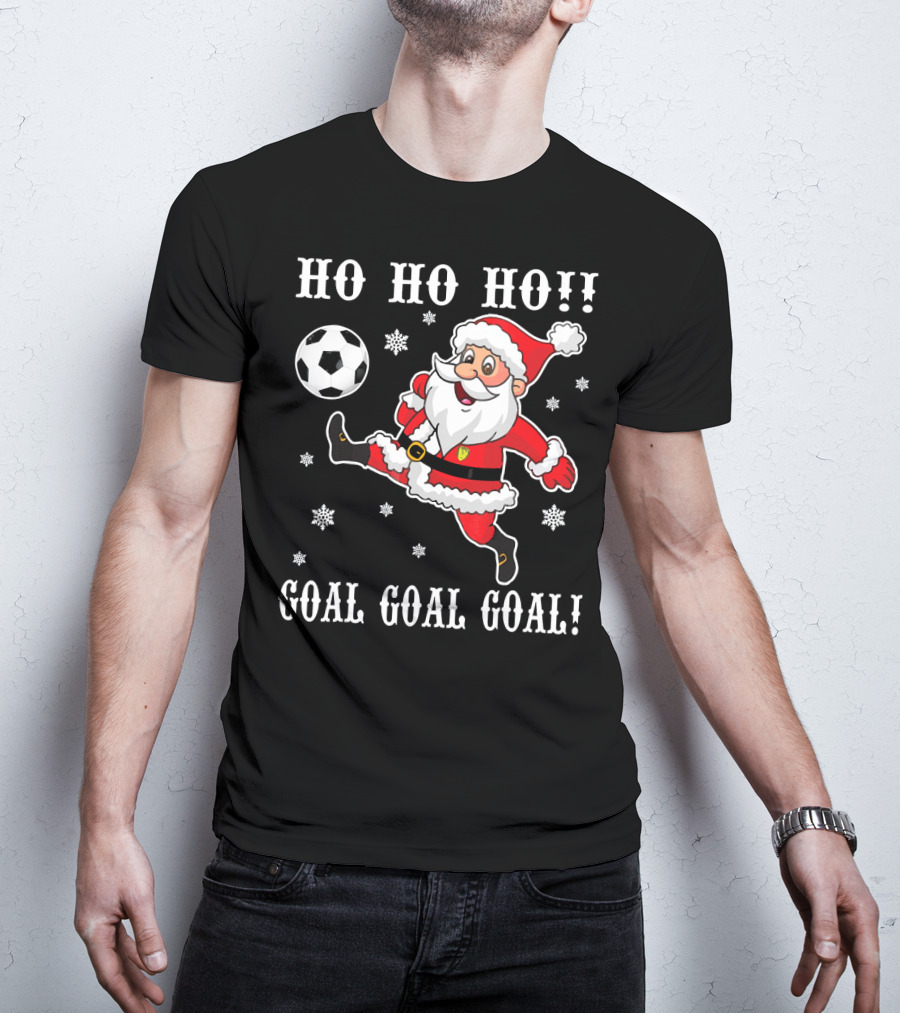 HO HO HO Santa Soccer Goal Goal Goal Snowflakes T-Shirt