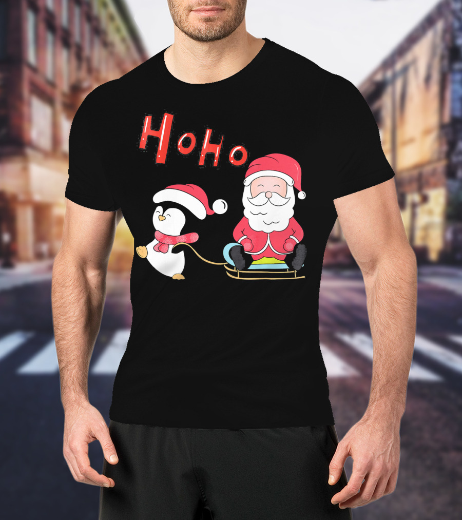 Ho Ho Santa Penguin Merry Christmas Happy Family T-Shirt