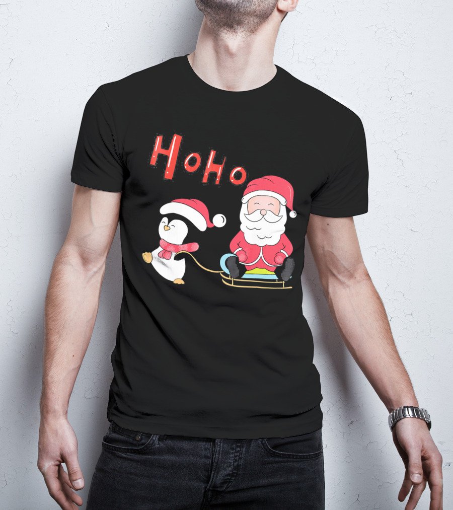 Ho Ho Santa Penguin Merry Christmas Happy Family T-Shirt