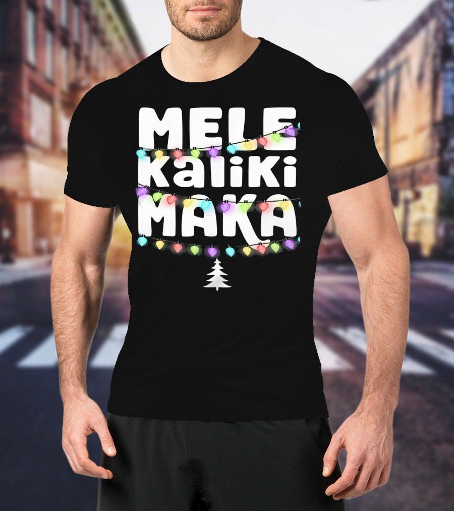 Mele Kalikimaka Hawaiian Christmas Festive Lights Tree T-Shirt