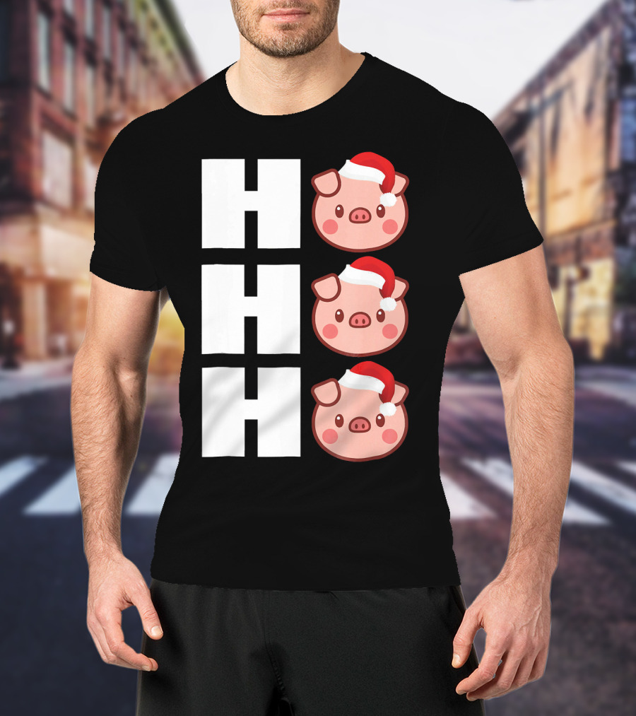 HO HO HO Santa Hat Funny Pig Christmas T-Shirt