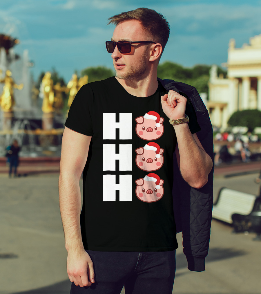 HO HO HO Santa Hat Funny Pig Christmas T-Shirt