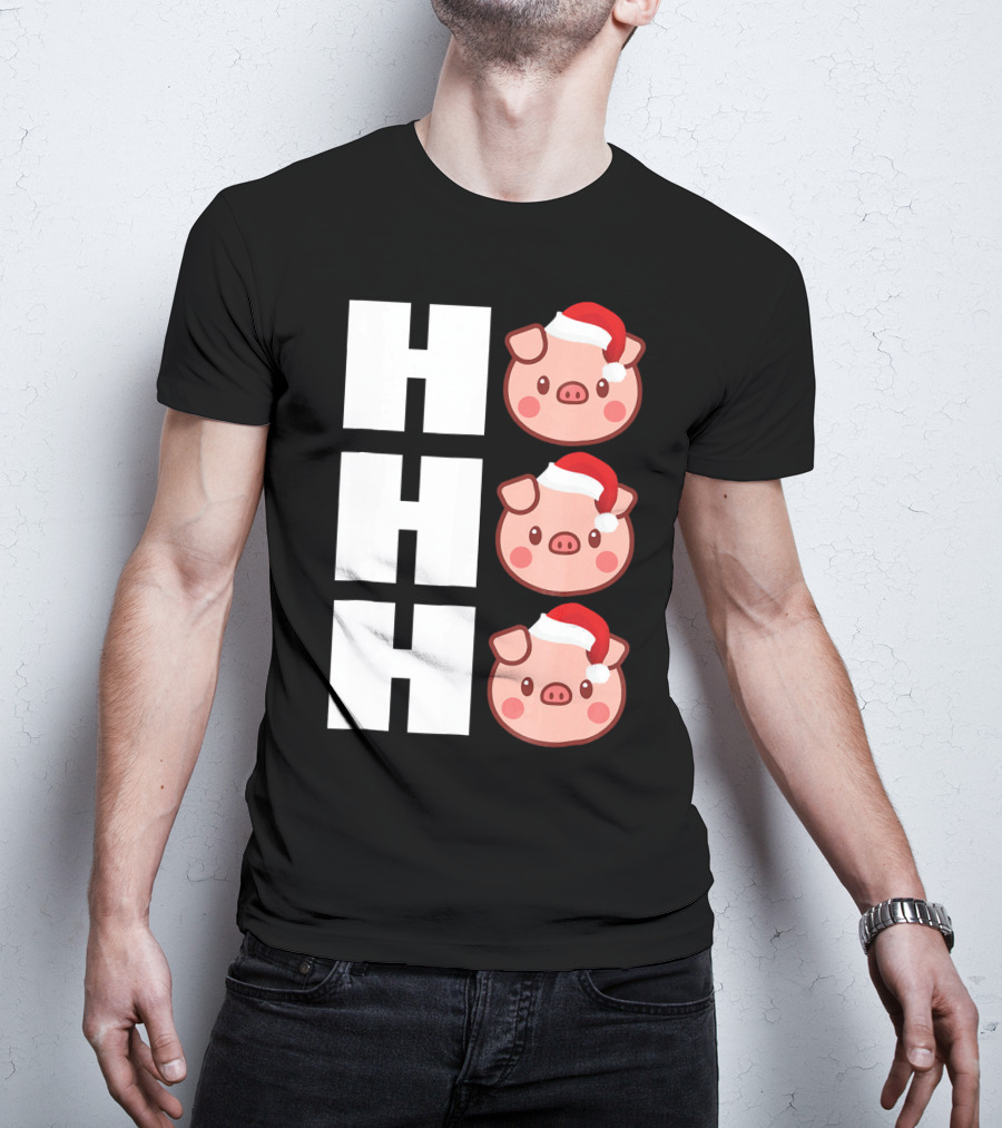 HO HO HO Santa Hat Funny Pig Christmas T-Shirt