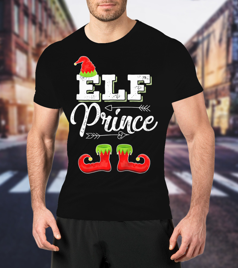 Prince Elf Matching Family Christmas Cos Elf Prince Hat Boots Holiday T-Shirt