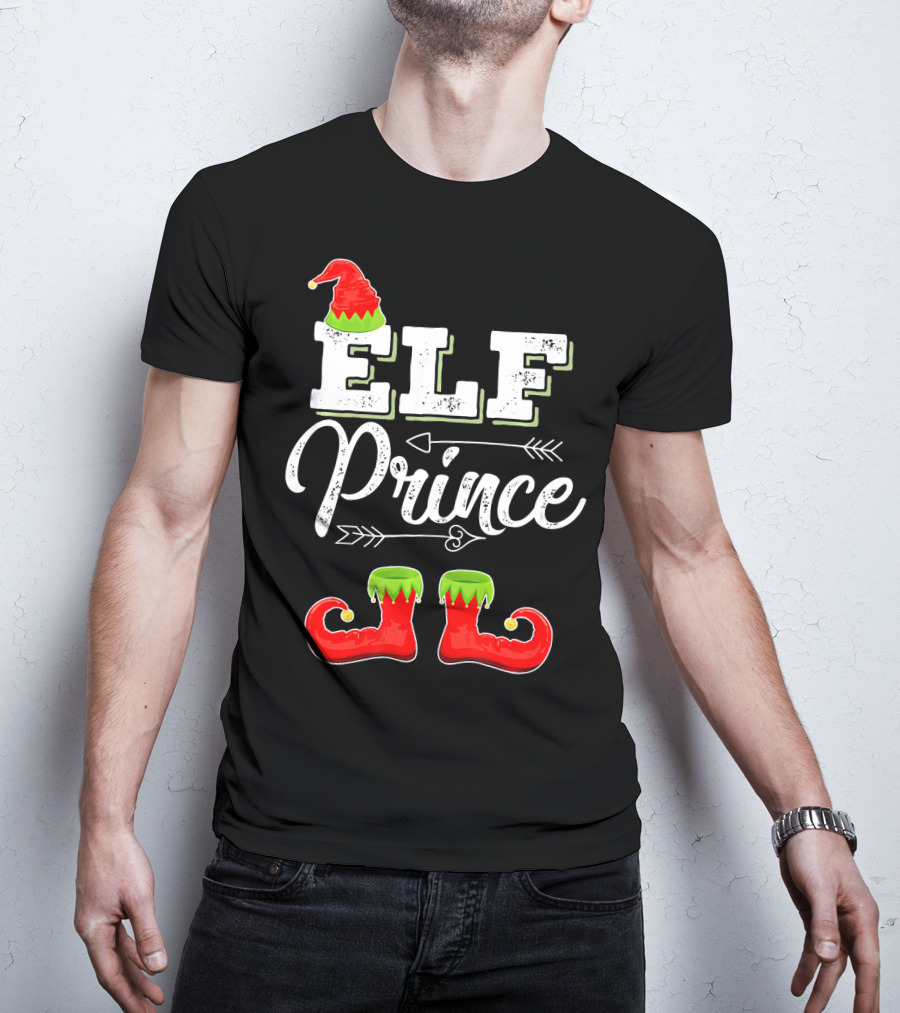 Prince Elf Matching Family Christmas Cos Elf Prince Hat Boots Holiday T-Shirt