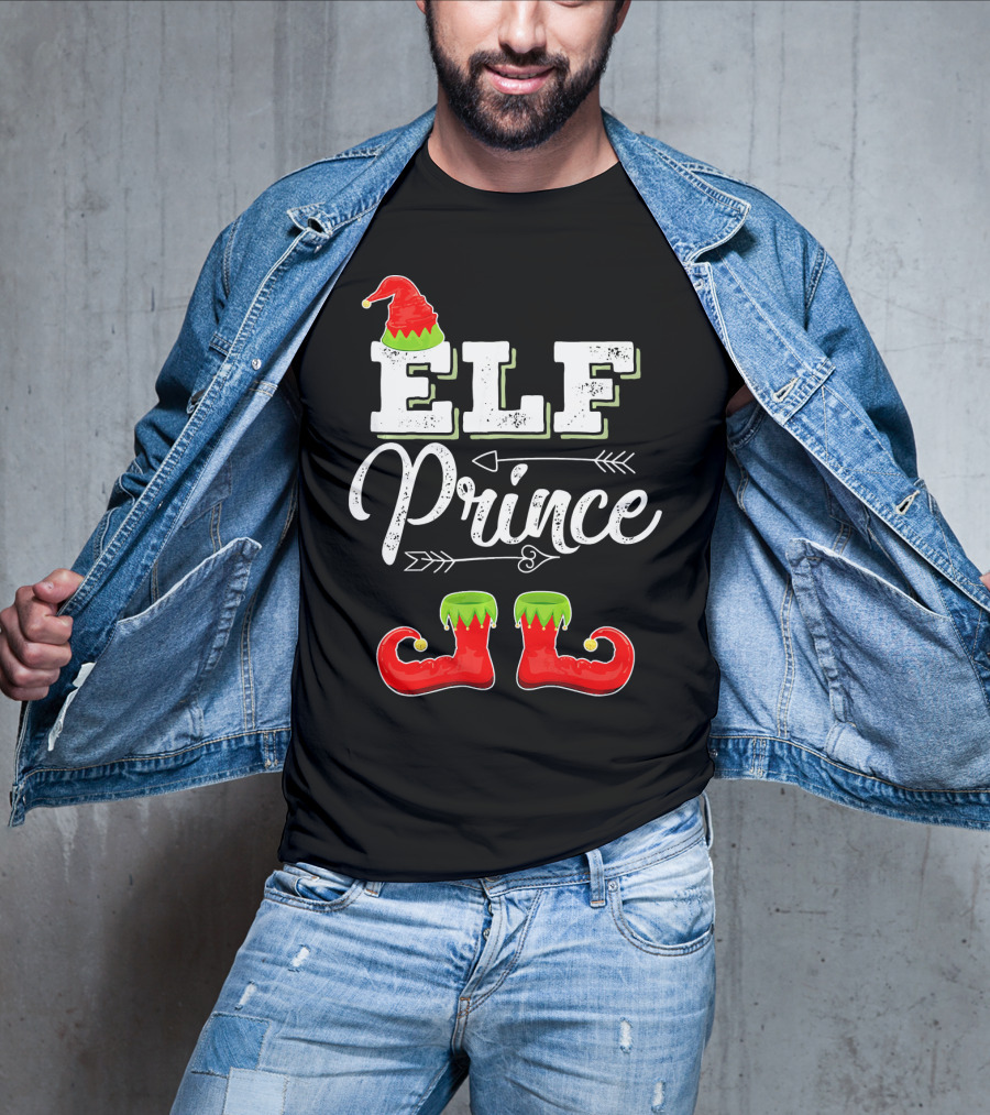 Prince Elf Matching Family Christmas Cos Elf Prince Hat Boots Holiday T-Shirt