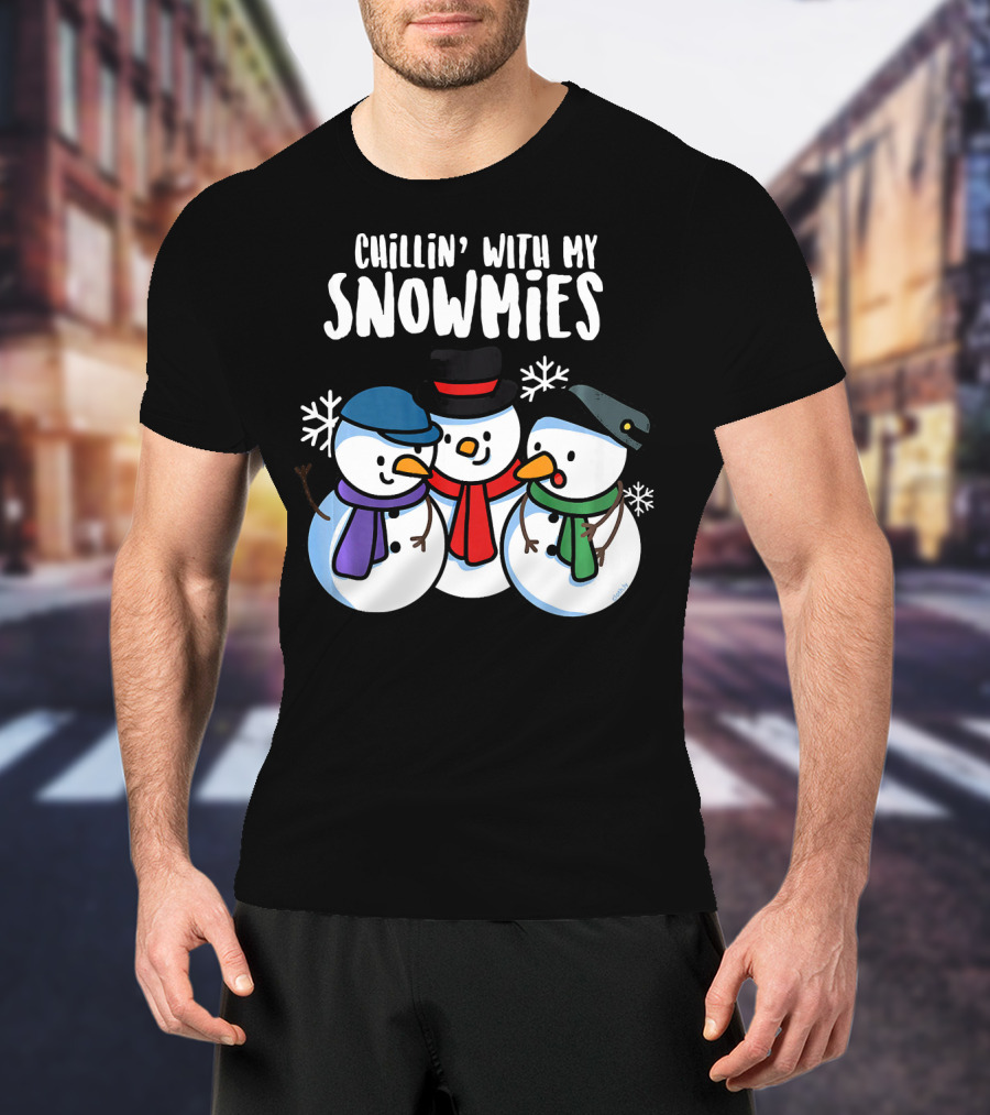 Chillin' With My Snowmies Snowmen In Winter Hats And Scarves T-Shirt