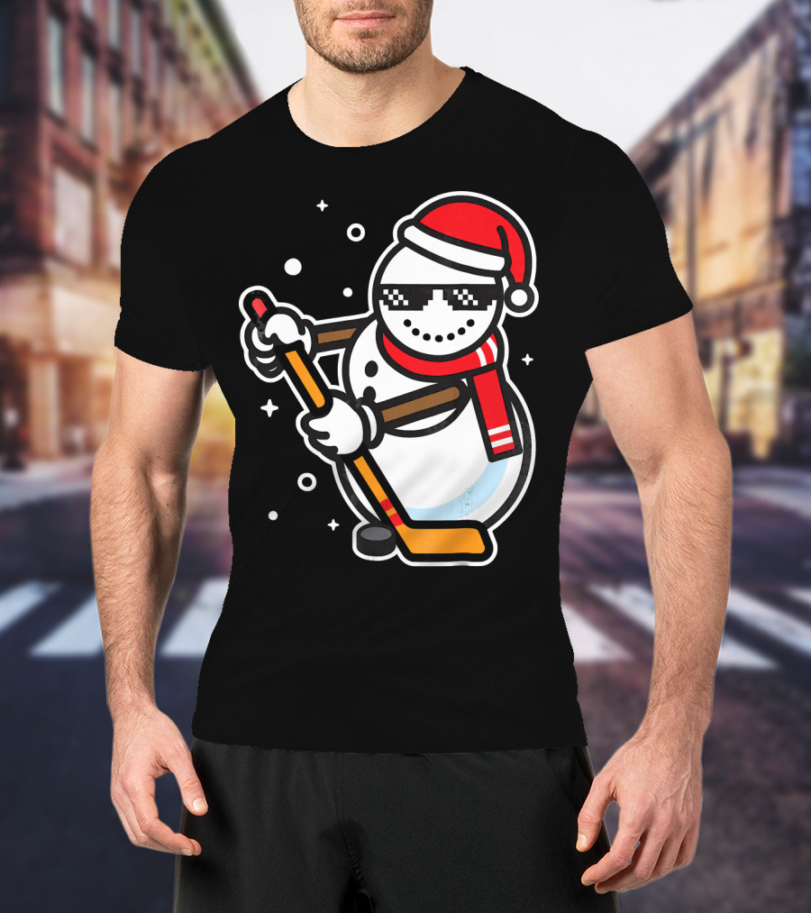Ice Hockey Player Snowman Funny Boy Cool Nerd Santa T-Shirt