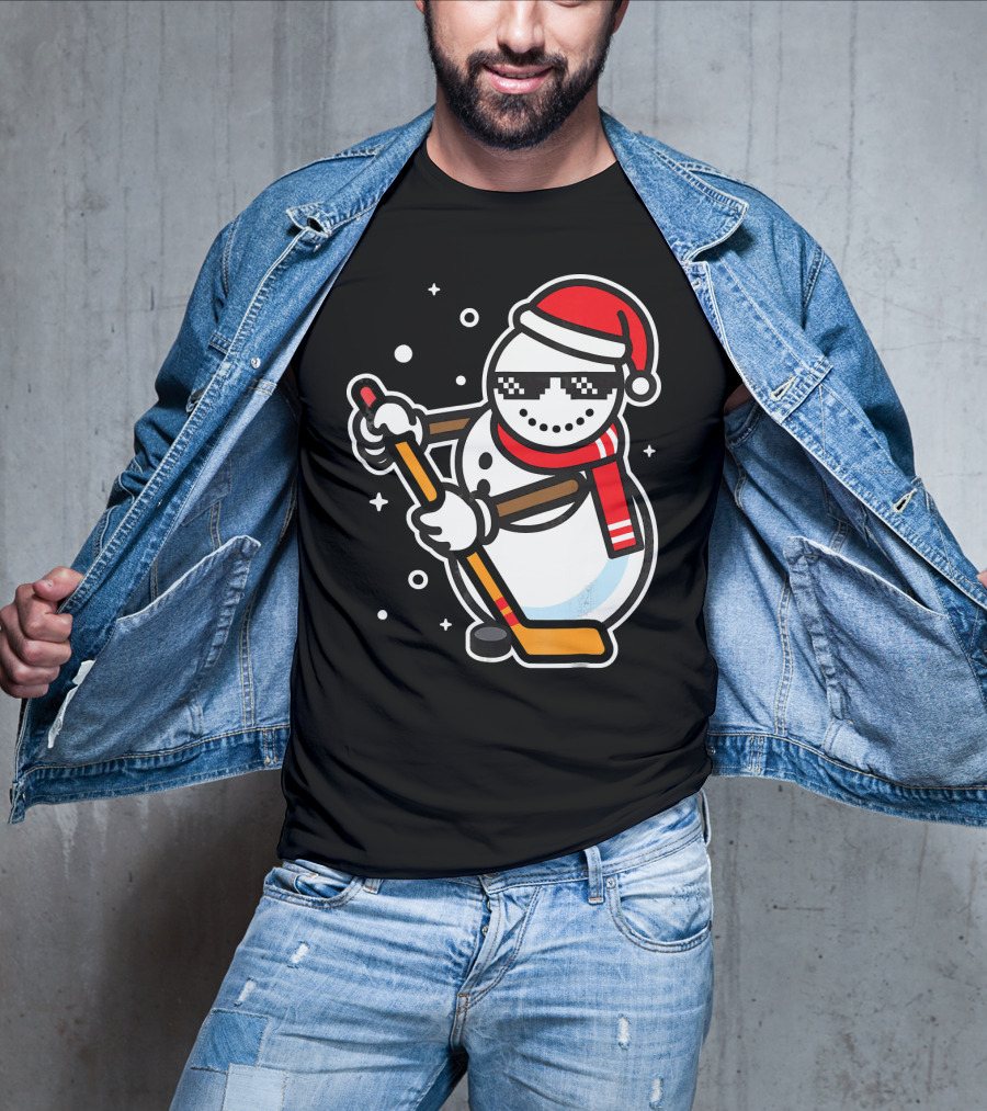 Ice Hockey Player Snowman Funny Boy Cool Nerd Santa T-Shirt