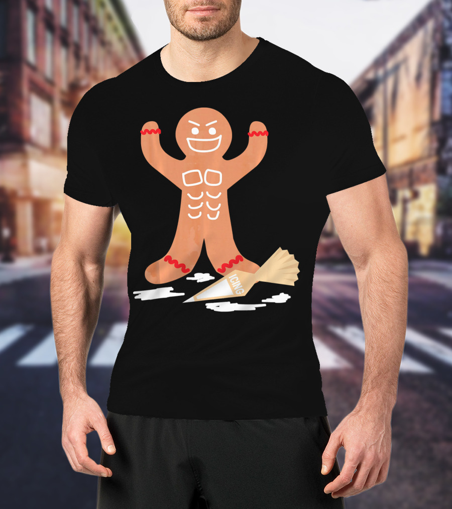 Christmas Gingerbread Muscle Man With Icing Power T-Shirt