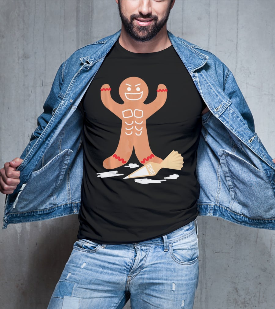 Christmas Gingerbread Muscle Man With Icing Power T-Shirt