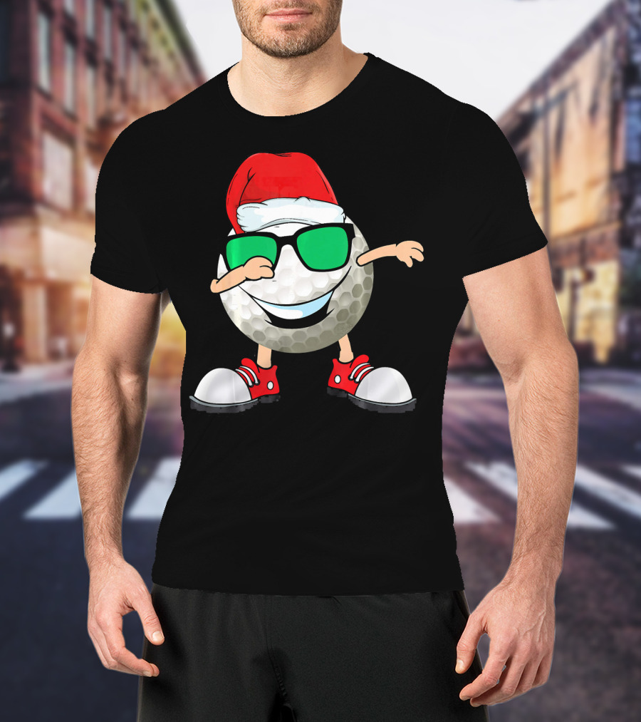 Dabbing Golf Ball With Santa Hat And Sunglasses T-Shirt