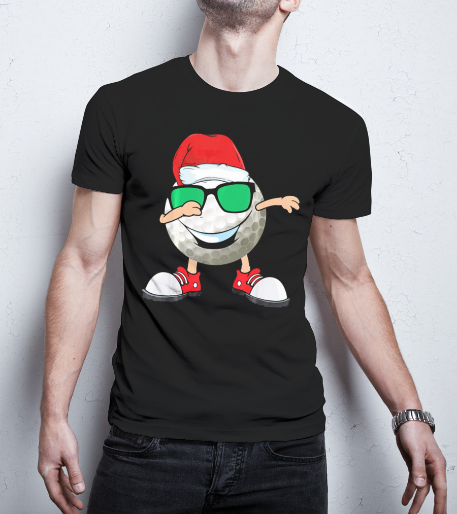 Dabbing Golf Ball With Santa Hat And Sunglasses T-Shirt