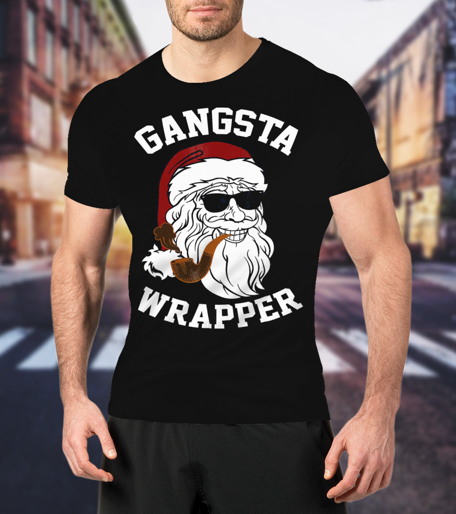 Gangsta Wrapper Santa Smoking Pipe With Sunglasses T-Shirt