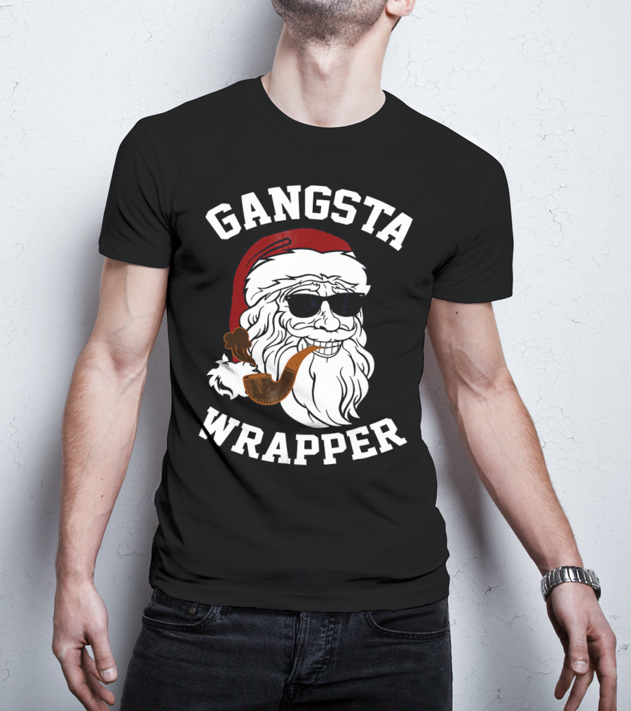 Gangsta Wrapper Santa Smoking Pipe With Sunglasses T-Shirt