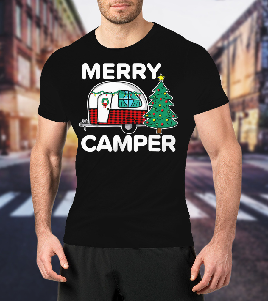 Merry Camper Vintage Camper Christmas Tree Retro Holiday Decor T-Shirt