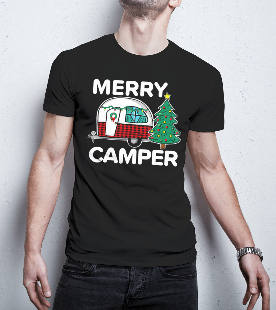 Merry Camper Vintage Camper Christmas Tree Retro Holiday Decor T-Shirt