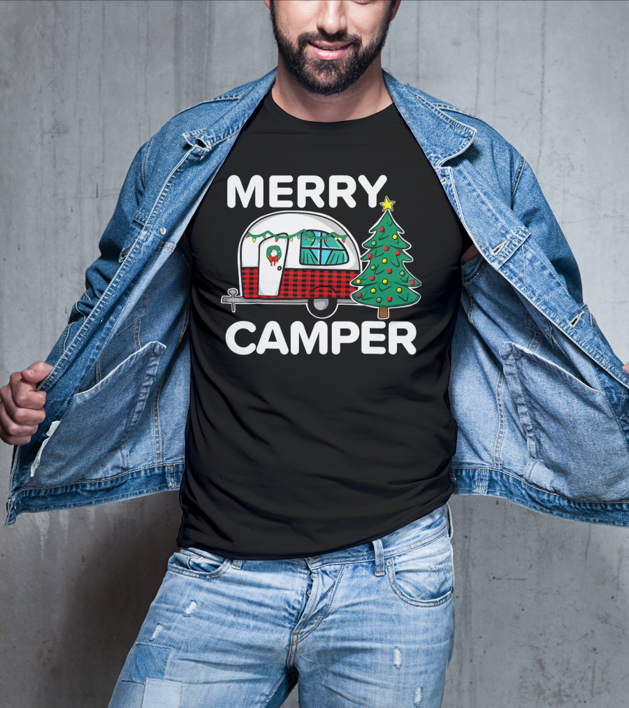 Merry Camper Vintage Camper Christmas Tree Retro Holiday Decor T-Shirt