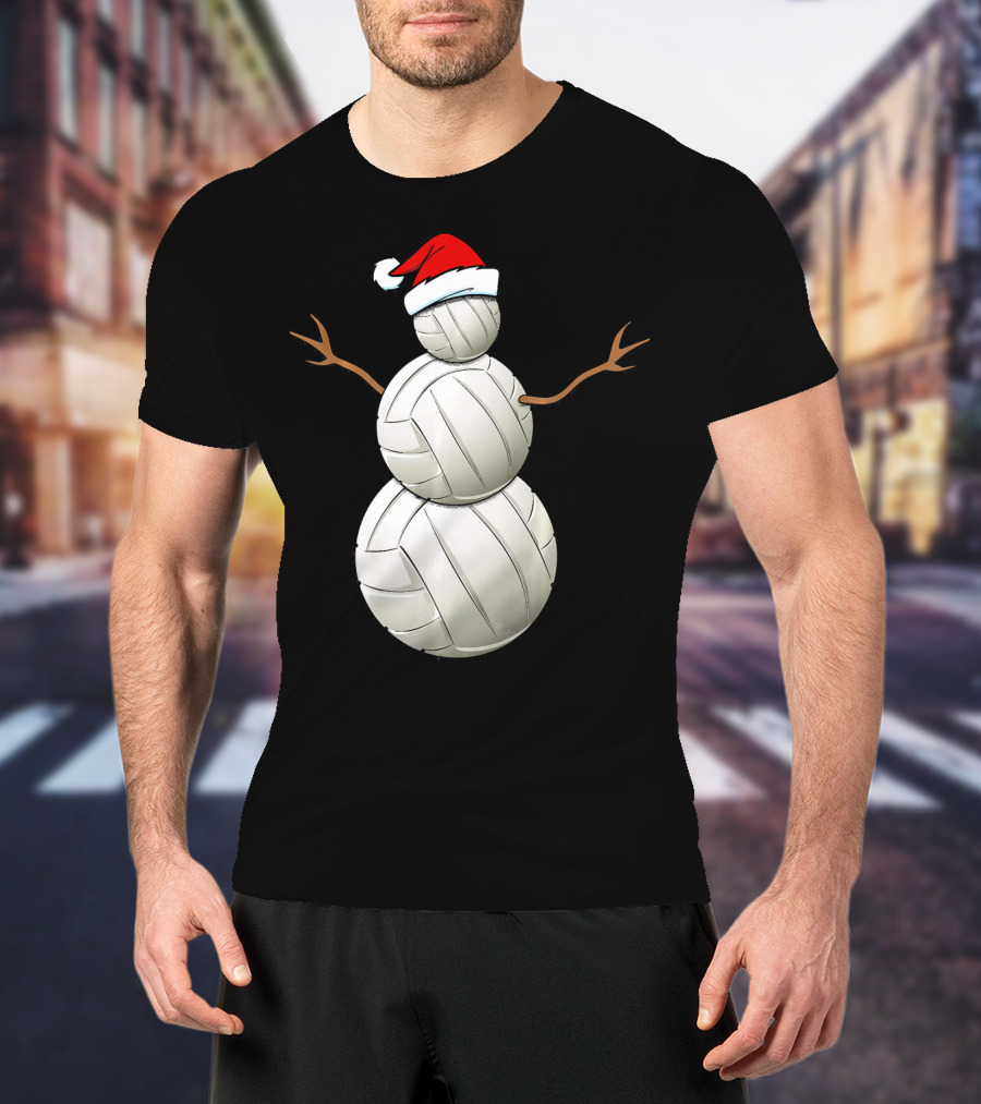 Snowman Volleyball Santa Hat Funny Christmas Balls T-Shirt