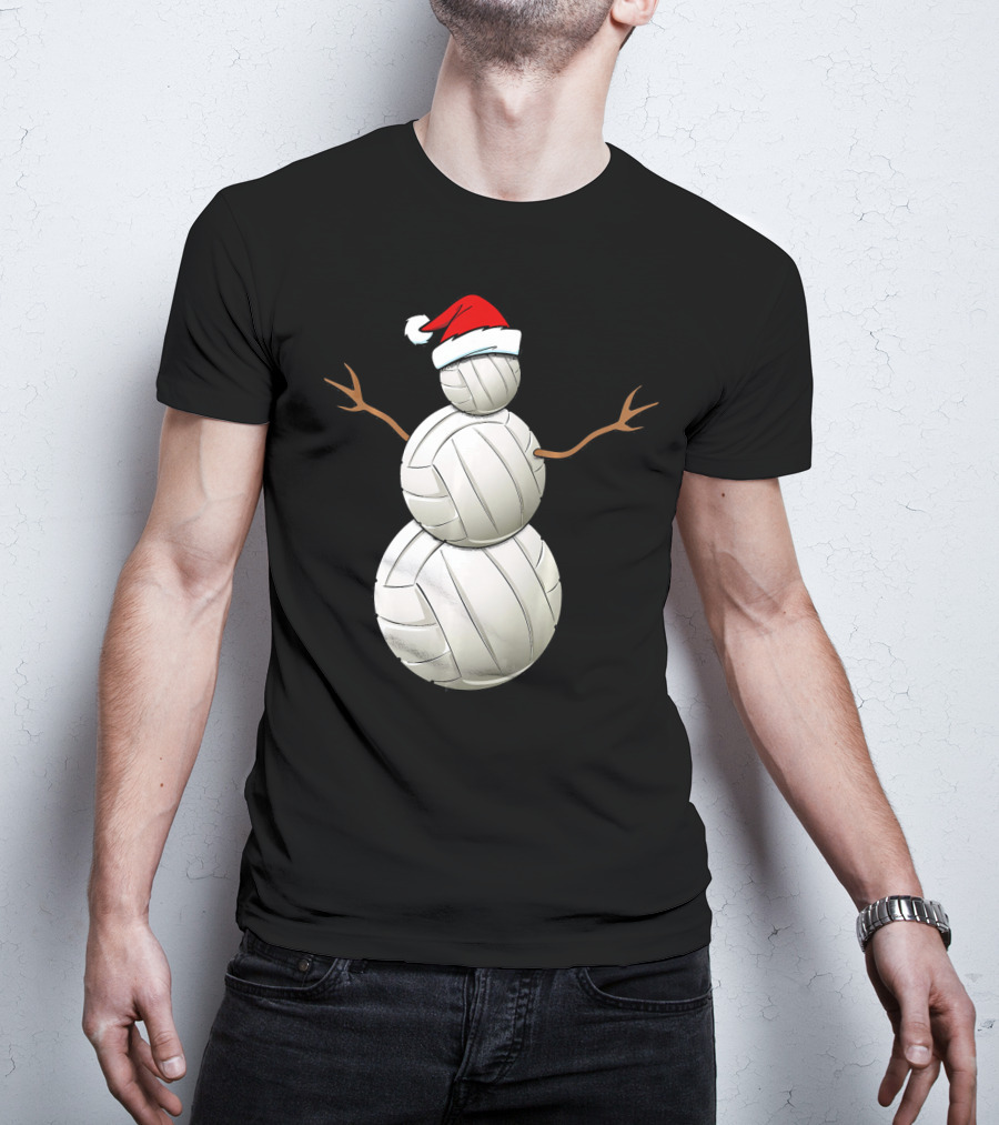 Snowman Volleyball Santa Hat Funny Christmas Balls T-Shirt