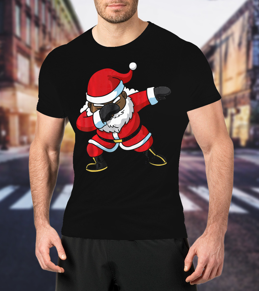 Christmas Dabbing Black Santa Claus Gesture T-Shirt