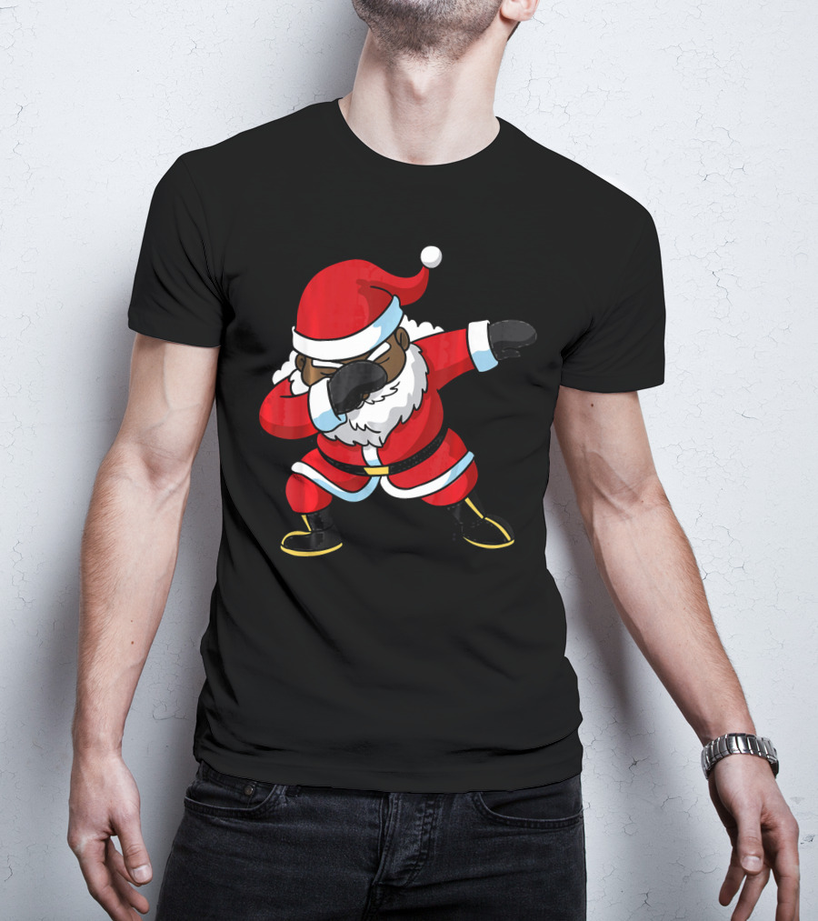 Christmas Dabbing Black Santa Claus Gesture T-Shirt