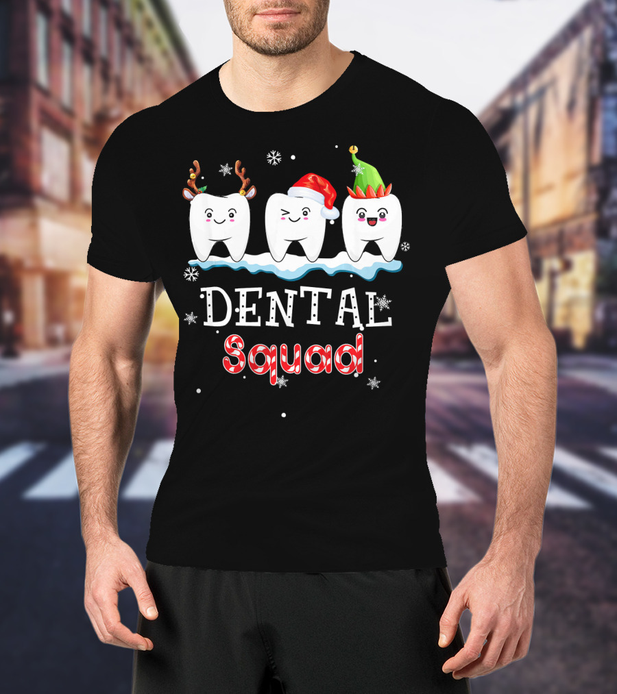 Christmas Dental Squad Hygienist Dentist Festive Teeth Reindeer Santa Elf T-Shirt