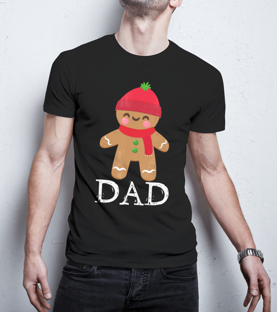Gingerbread Dad Christmas Matching Pajama Festive Holiday Red Hat Scarf T-Shirt