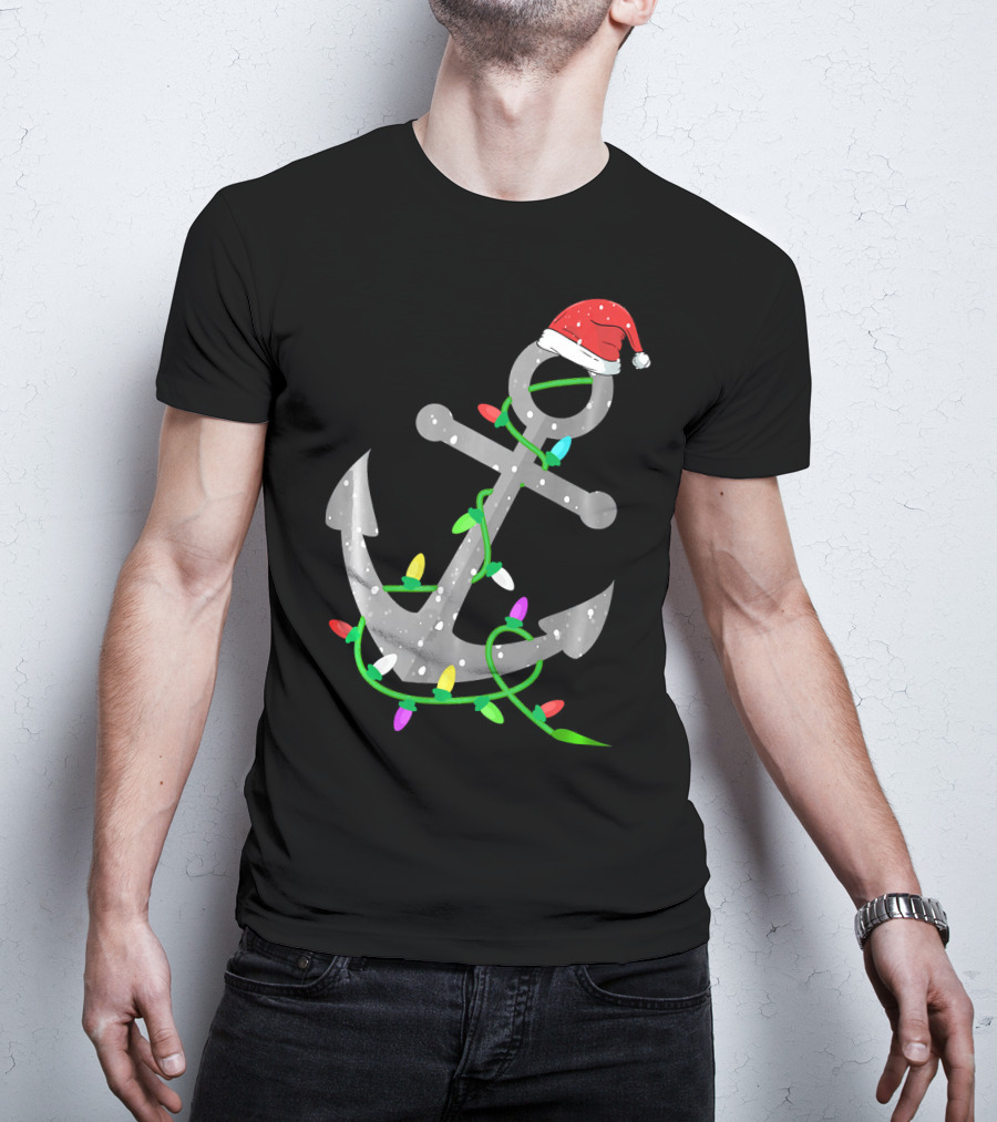 Merry Captain Santa Anchor With Christmas Lights T-Shirt