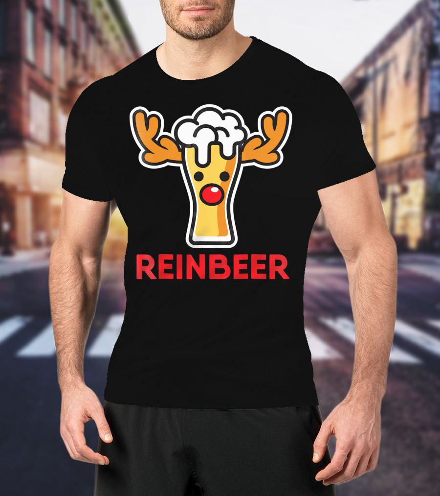 Rein Beer Reindeer With Antlers And Foamy Beer Head T-Shirt