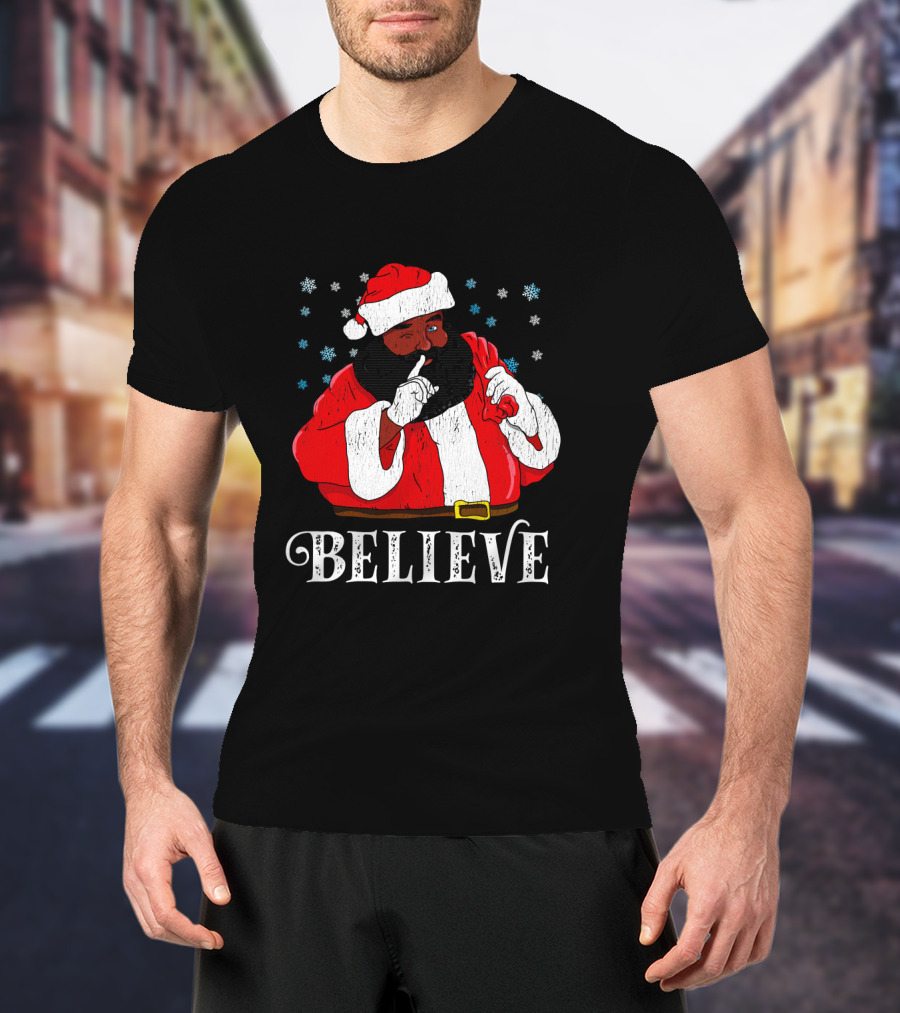 Believe Santa African Christmas Snowflakes T-Shirt