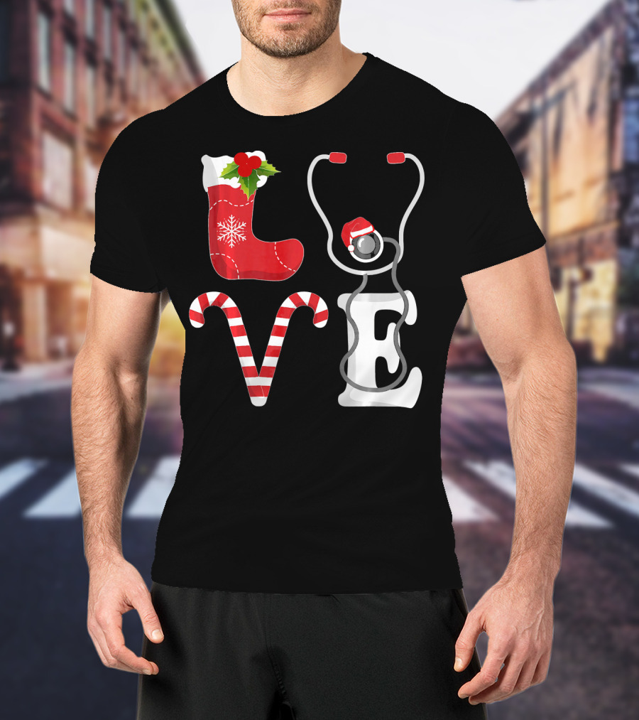 Christmas Nurse Love Santa Stethoscope T-Shirt