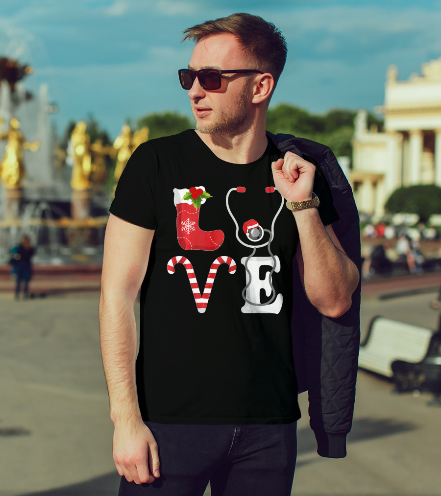 Christmas Nurse Love Santa Stethoscope T-Shirt