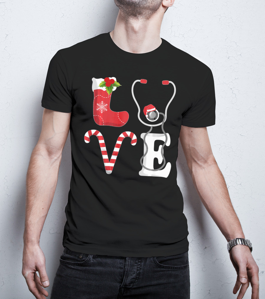 Christmas Nurse Love Santa Stethoscope T-Shirt