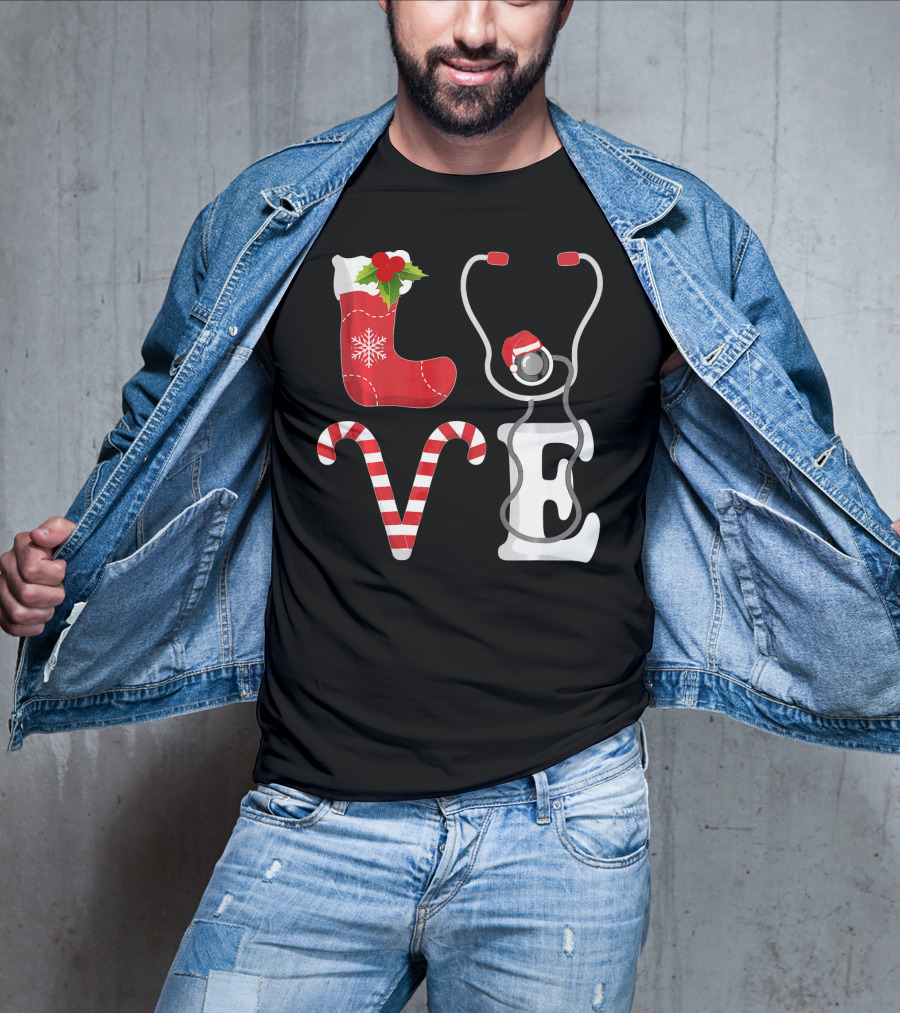 Christmas Nurse Love Santa Stethoscope T-Shirt