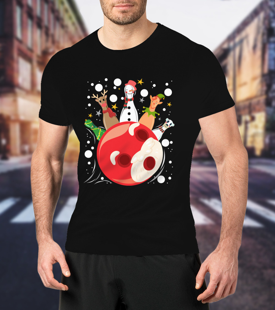 Bowling Pin Christmas Snowman Reindeer Elf Funny Bowler T-Shirt
