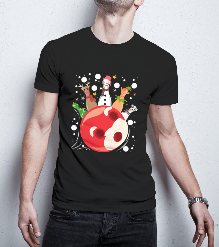 Bowling Pin Christmas Snowman Reindeer Elf Funny Bowler T-Shirt