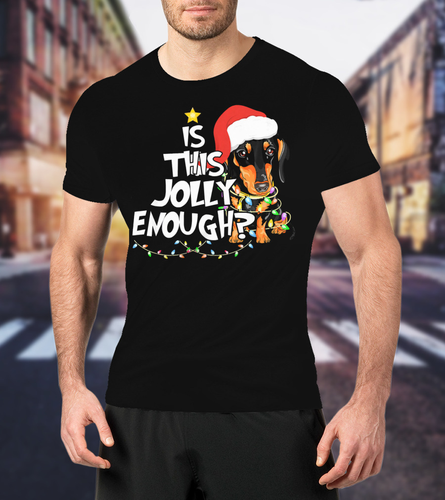 Is This Jolly Enough Christmas Dachshund With Santa Hat And Lights T-Shirt