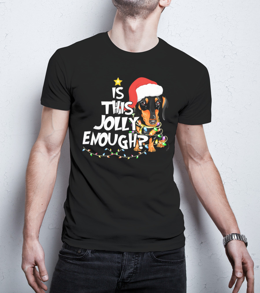 Is This Jolly Enough Christmas Dachshund With Santa Hat And Lights T-Shirt
