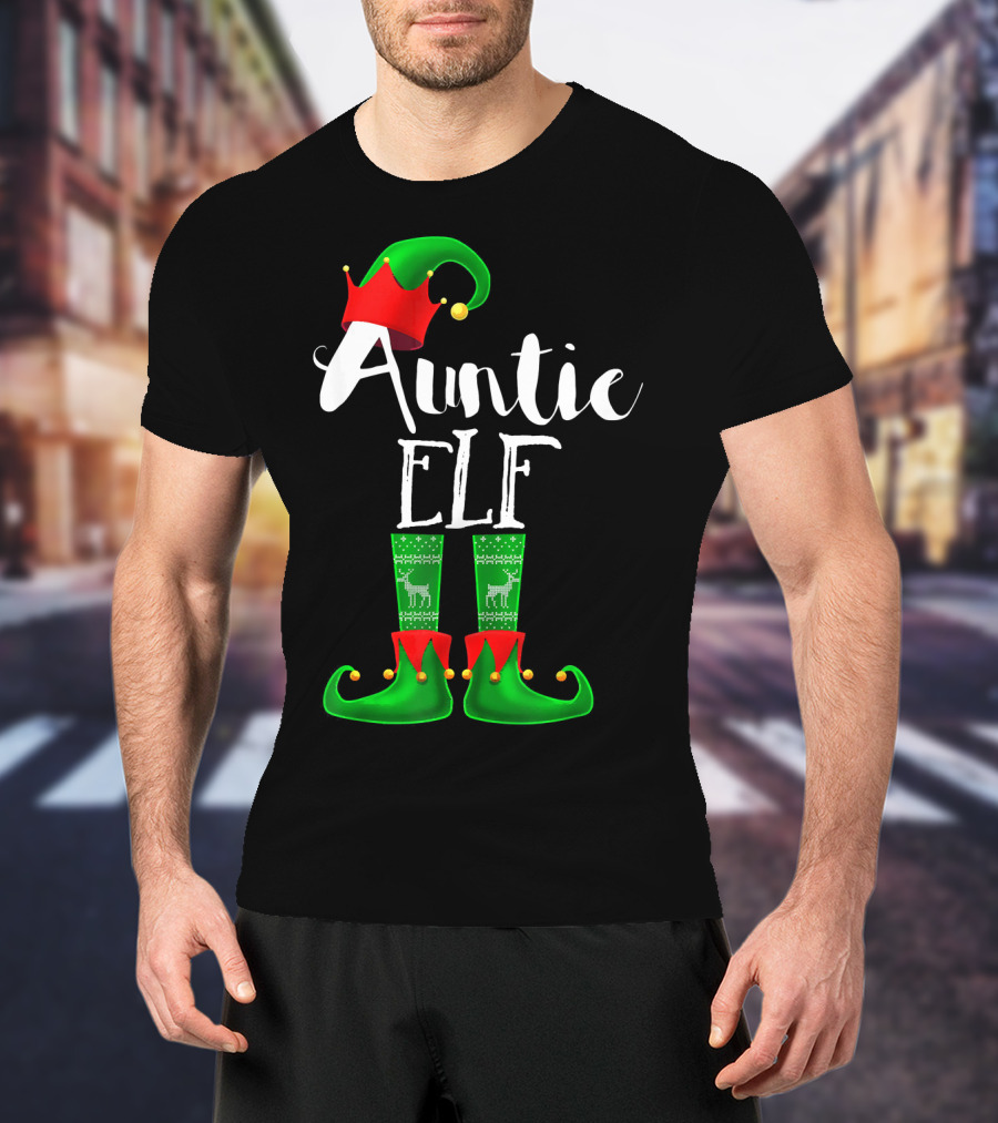 Auntie Elf Matching Family Christmas Socks And Hat T-Shirt