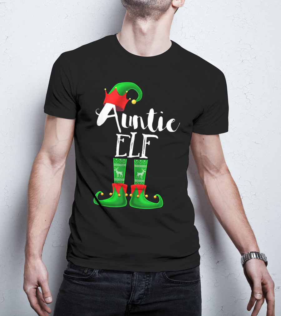 Auntie Elf Matching Family Christmas Socks And Hat T-Shirt
