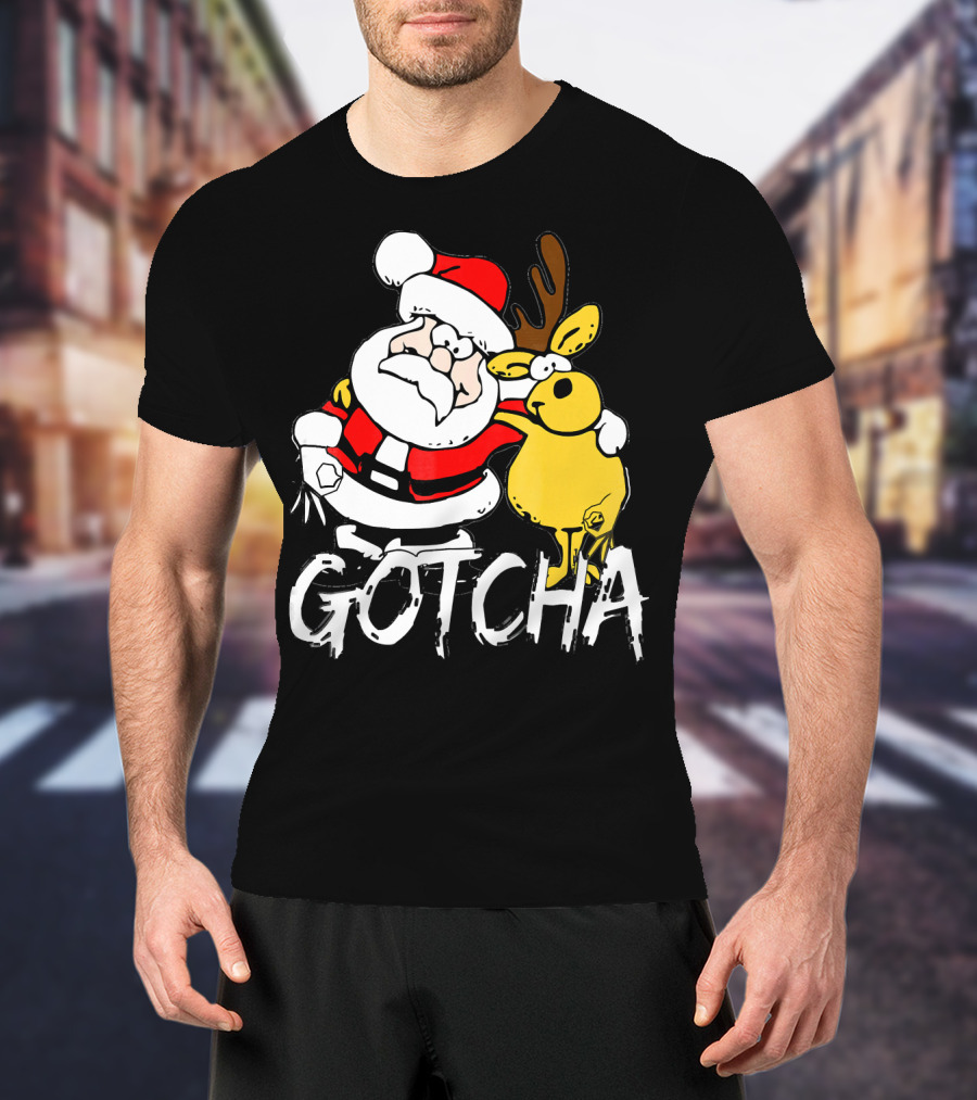 Santa Claus Gotcha Finger Circle Game With Reindeer T-Shirt