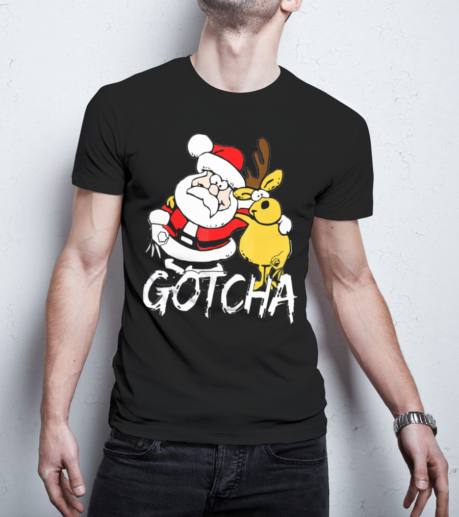 Santa Claus Gotcha Finger Circle Game With Reindeer T-Shirt