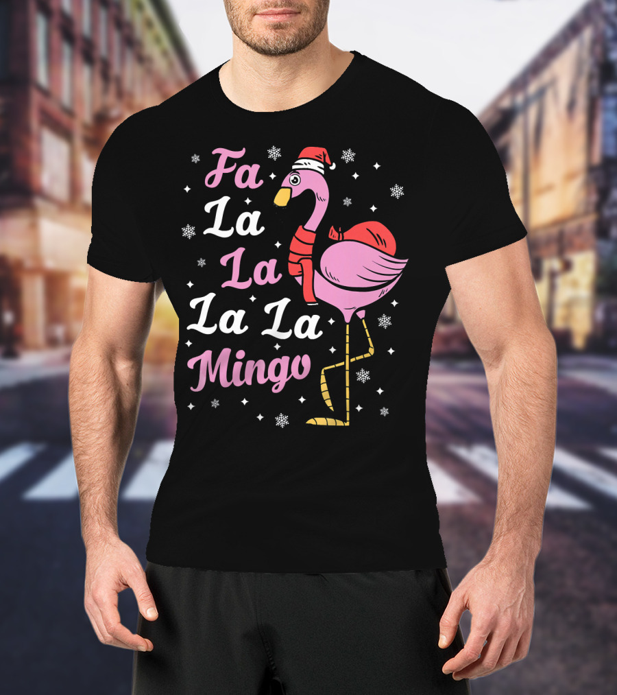 Fa La La La La Mingo Santa Flamingo Holiday Snowflakes T-Shirt