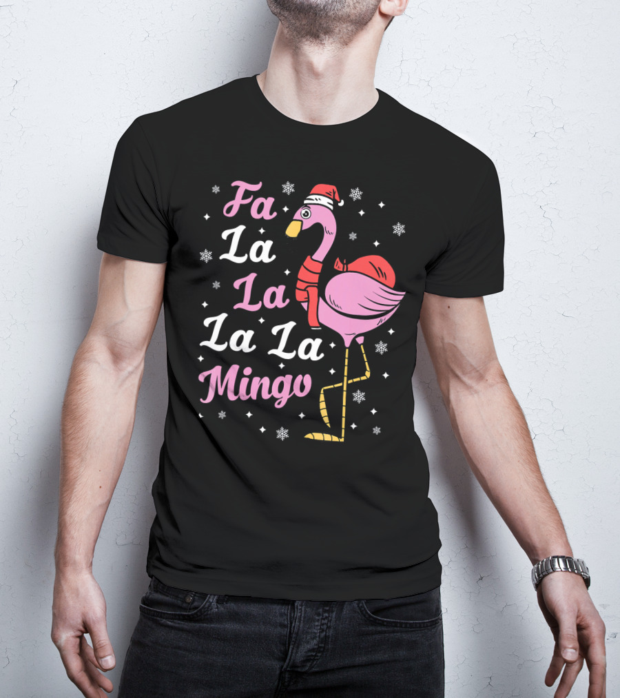Fa La La La La Mingo Santa Flamingo Holiday Snowflakes T-Shirt