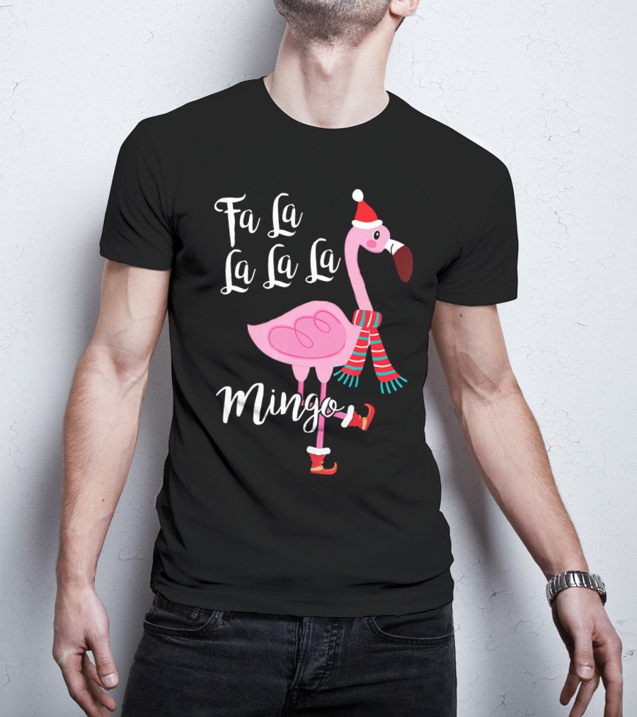 Fa La La La La Mingo Santa Flamingo Scarf Holiday Winter T-Shirt