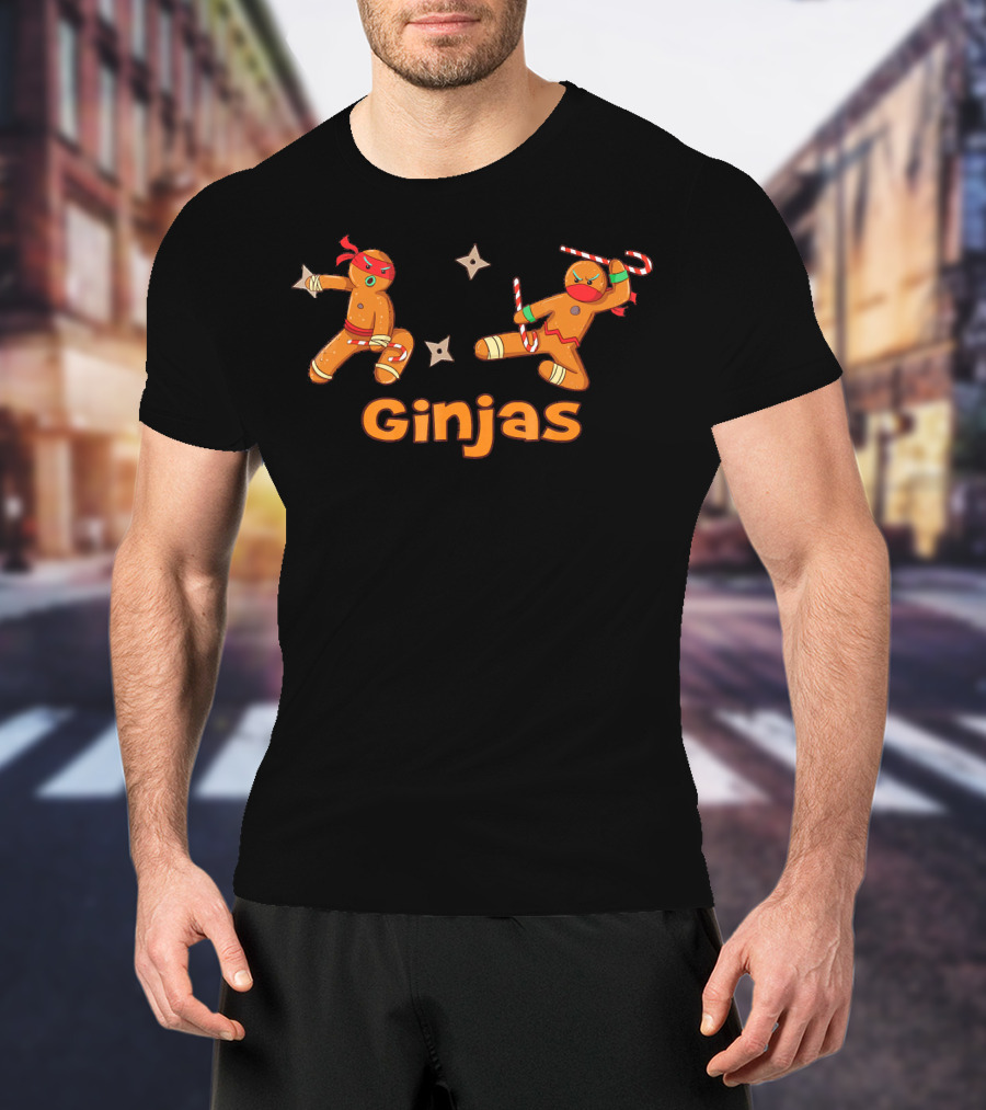 Ginjas Fighting Candy Cane Crew Gingerbr Ninja Gingerbread Cookies T-Shirt