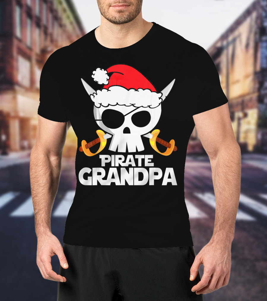 Pirate Grandpa Santa Skull With Swords Christmas Humor T-Shirt